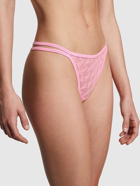 Victoria's Secret PINK Pink Bubble Thong Flocked Mesh Strappy Knickers