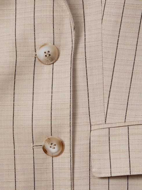 Wool Blend Striped Double Breasted Waistcoat in Neutral