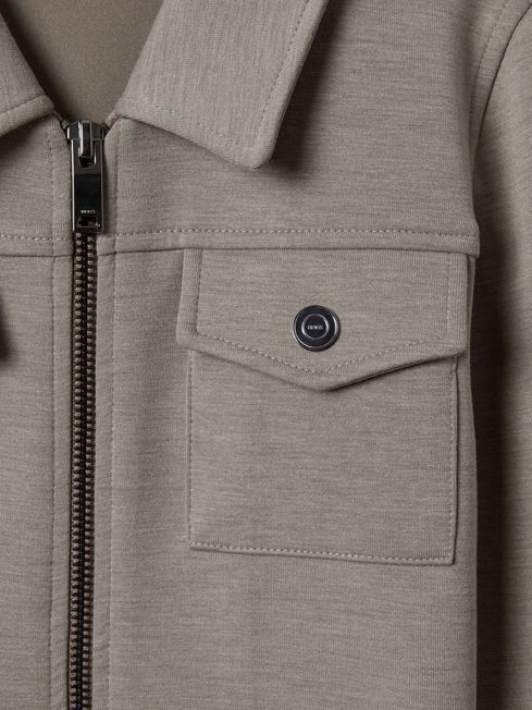 Reiss Taupe Medina Junior Interlock Jersey Zip-Through Jacket