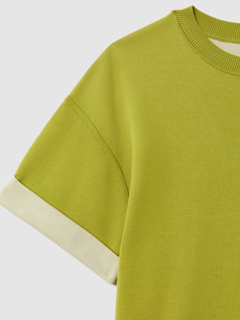 Reiss Green Tess Knitted Silk Blend Top with Cashmere