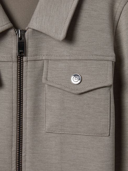 Reiss Taupe Medina Senior Interlock Jersey Zip-Through Jacket