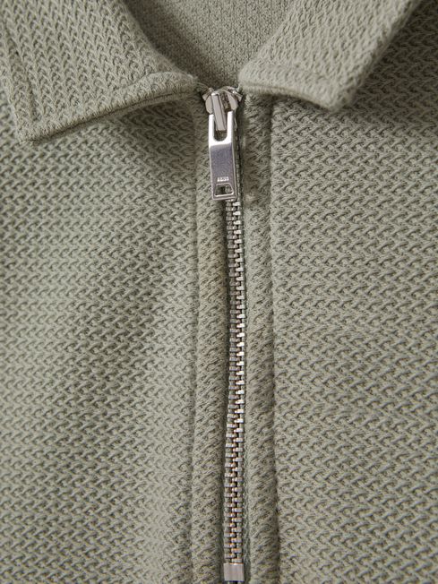 Reiss Pistachio Felix Junior Textured Cotton Half-Zip Polo Shirt