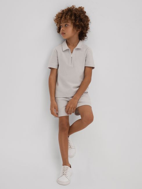 Reiss Silver Felix Junior Textured Cotton Half-Zip Polo Shirt