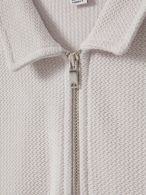 Reiss Silver Felix Senior Textured Cotton Half-Zip Polo Shirt