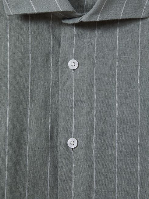 Reiss Sage Stripe Ruban Linen Button-Through Shirt