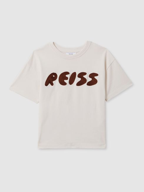 Reiss Ecru Sands Teen Cotton Crew Neck Motif T-Shirt