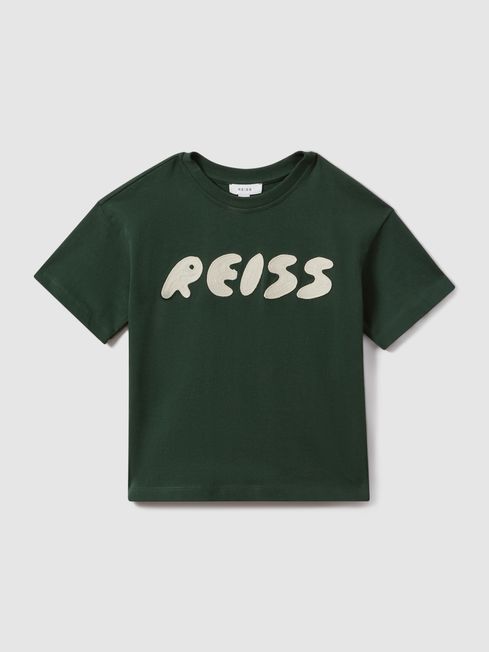 Reiss Hunting Green Sands Teen Cotton Crew Neck Motif T-Shirt