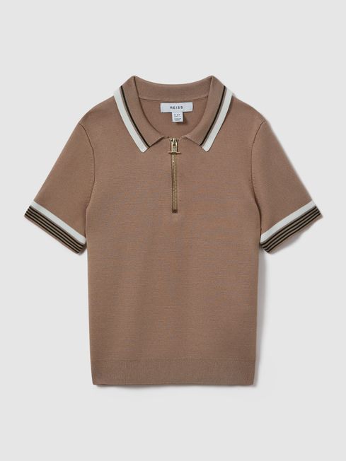 Reiss Warm Taupe Chelsea Teen Half-Zip Polo Shirt