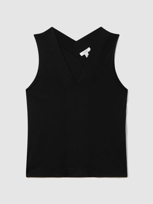V Neck Shell Top in Black