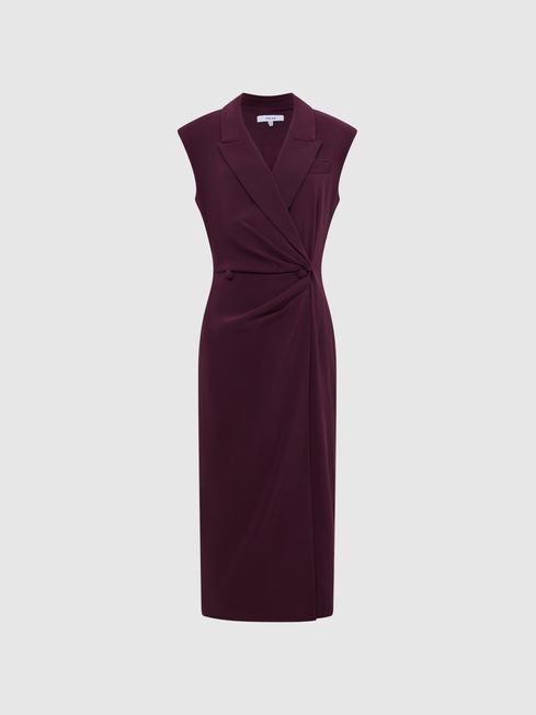 Tuxedo Bodycon Midi Dress in Burgundy