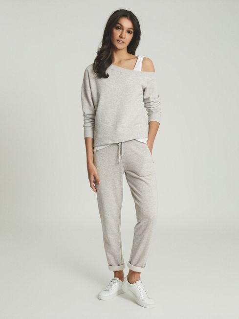 Reiss Grey Marl Poppy Off-the-shoulder Loungewear Sweatshirt