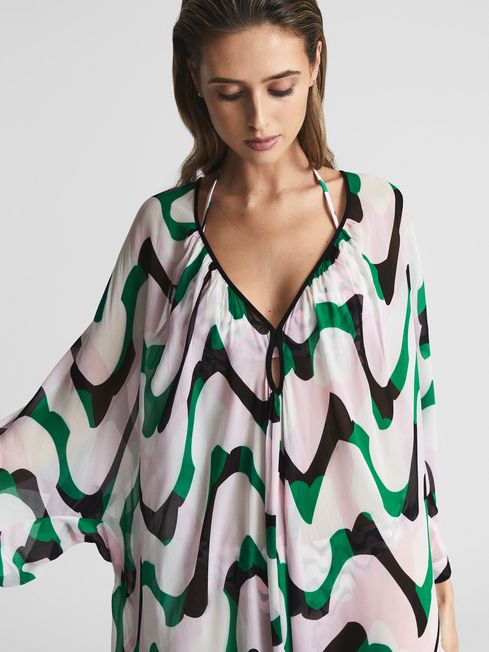 Reiss Dee Printed Sheer Long Kaftan Reiss Usa 5803