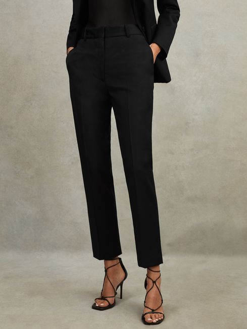Reiss Black Haisley Petite Wool Blend Tapered Suit Trousers