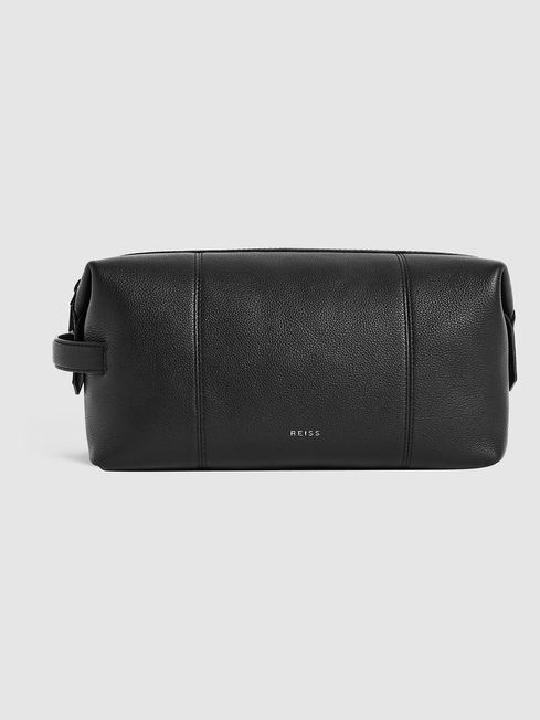 Reiss Black Warren Leather Washbag