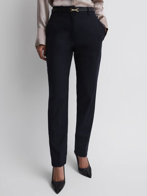 Reiss Navy Haisley Wool Blend Tapered Suit Trousers