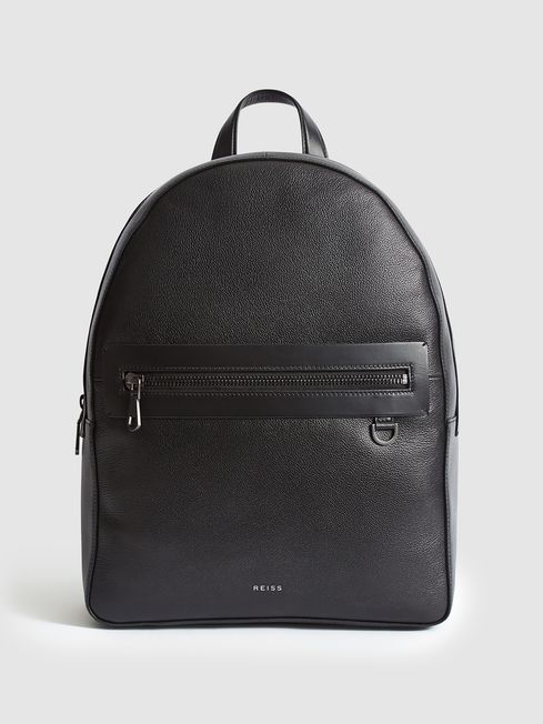 Reiss Black Ethan Leather Backpack
