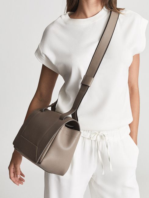 Reiss Taupe Alma Leather Sporty Cross-Body Bag