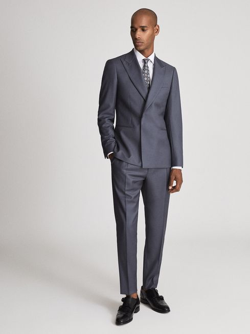 Reiss Airforce Blue Hidden Wool Slim Fit Trousers