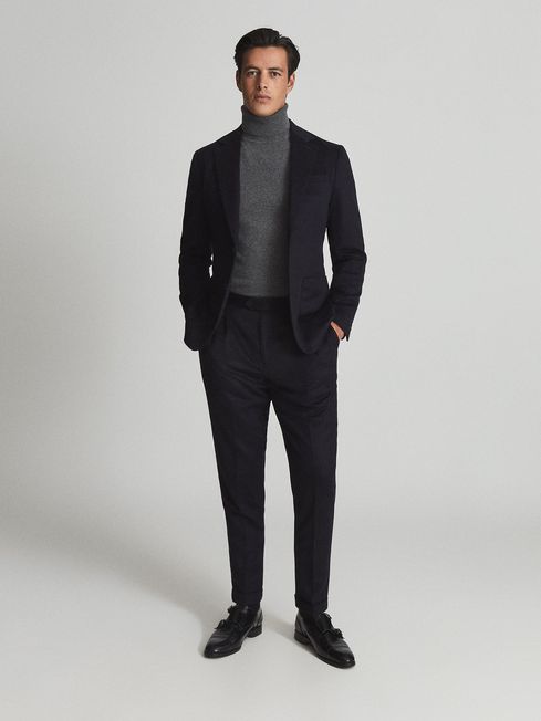 Reiss Navy Langham Tapered Cashmere Trousers