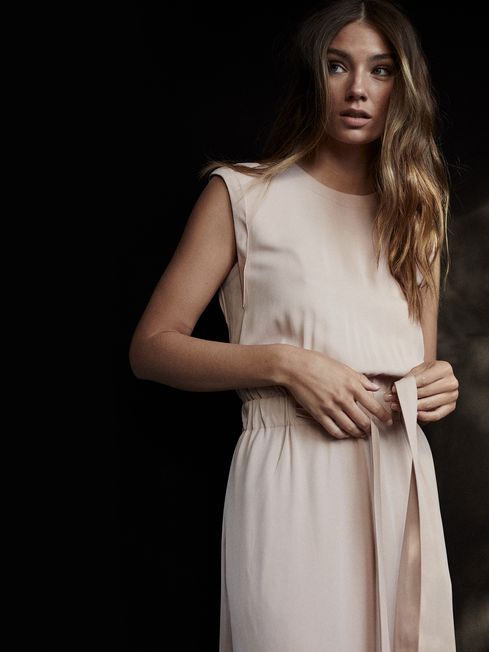 Reiss Blush Alessandra Casual Midi Dress With Self-tie Belt
