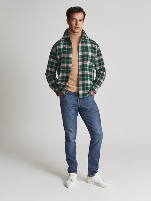 Reiss Green Diresta Checked Cotton Flannel Shirt