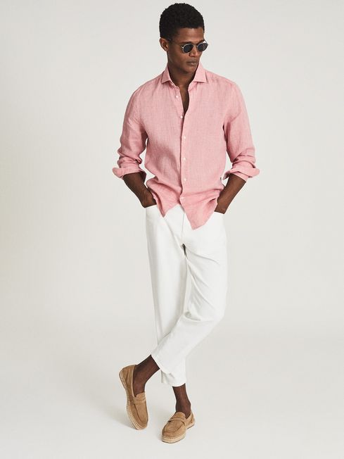Reiss Pink Ruban Linen Regular Fit Shirt