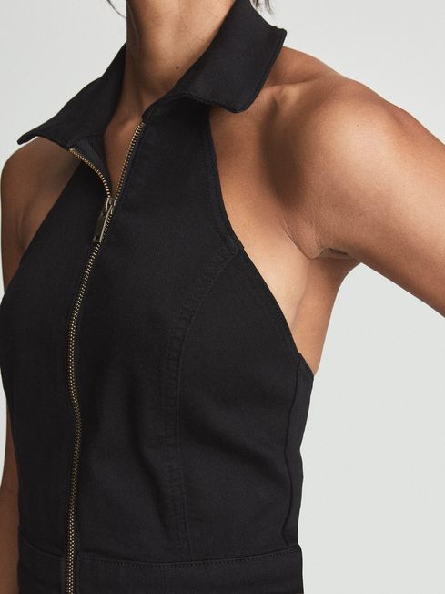 Denim Halterneck Jumpsuit in Black REISS USA