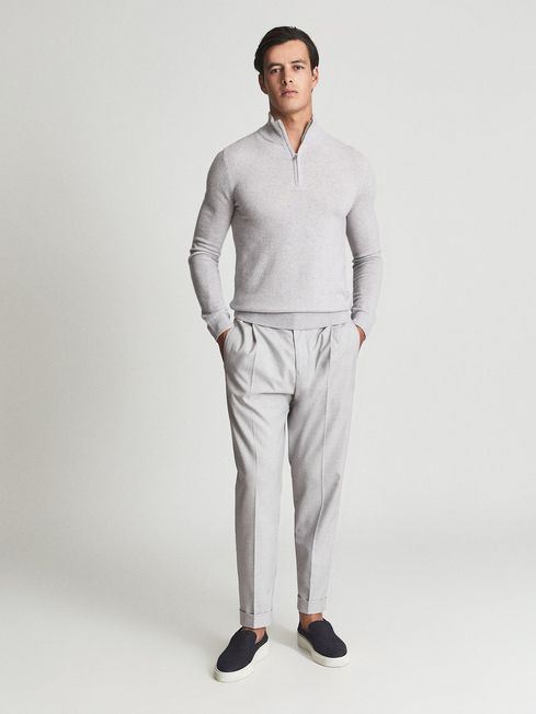 Reiss Soft Grey Royal 100% Cashmere Zip Neck Jumper