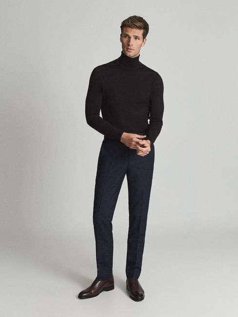 Reiss Dark Bordeaux M Caine Merino Wool Roll Neck Jumper