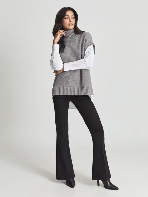 Reiss Charcoal Avery Panelled Roll Neck Jumper