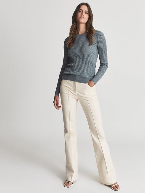 Reiss Blue Melange Maeve Crew Neck Knitted Top