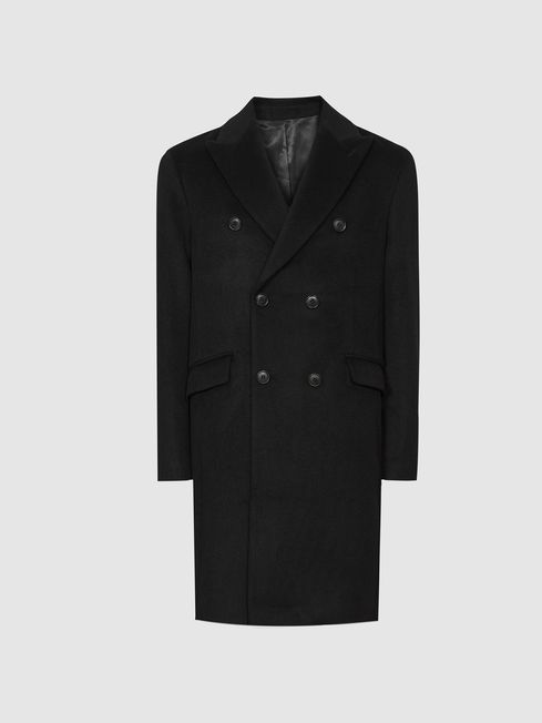 Reiss Black Mirror Double Breasted Overcoat