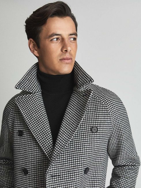 Houndstooth double breasted top coat