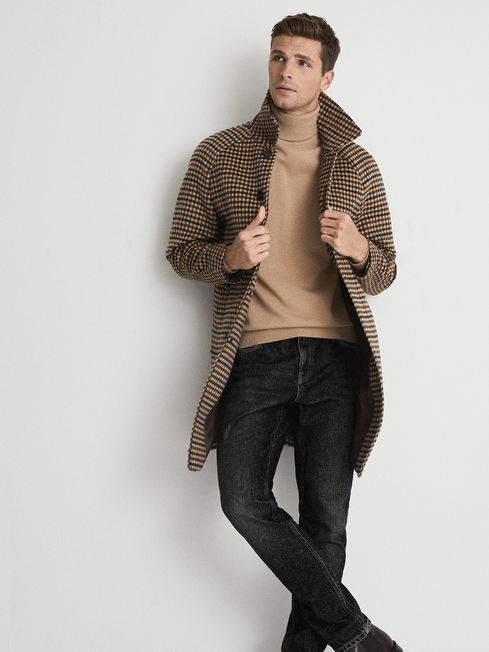 Reiss Brown Check Tuscany Checked Wool Blend Coat