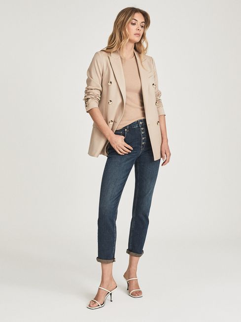 Reiss Dark Blue Bailey Mid Rise Slim Cropped Jeans