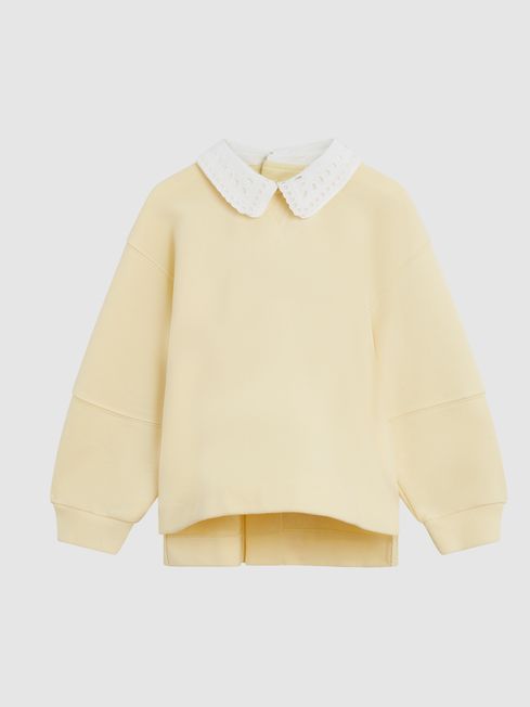 Yellow sweater with clearance white collar