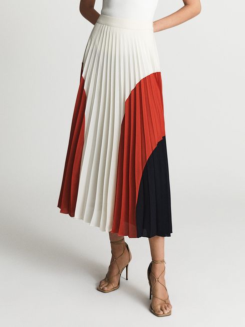 Reiss Red Murphy Petite Pleated Midi Skirt