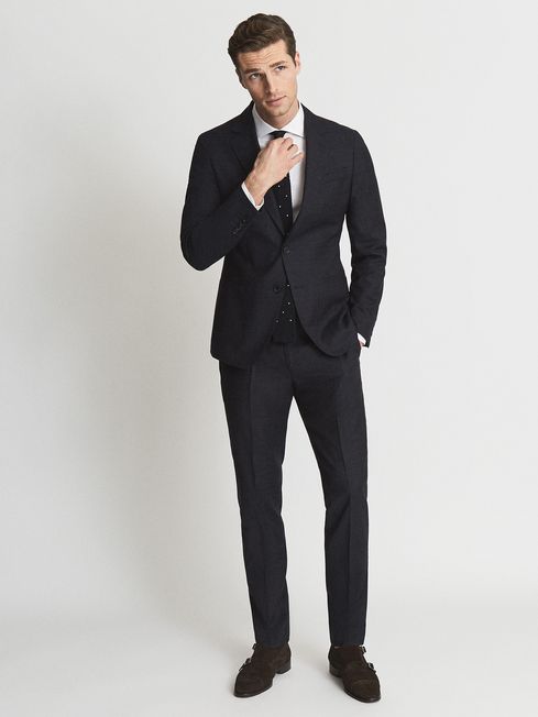 Reiss Navy Tunn T Textured Slim Fit Formal Trousers