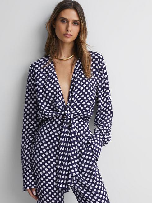 Navy blue and white polka dot jumpsuit new arrivals