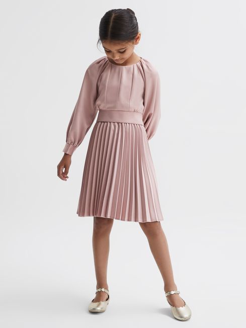 Reiss Pink Molly Junior Cropped Pleated Blouse