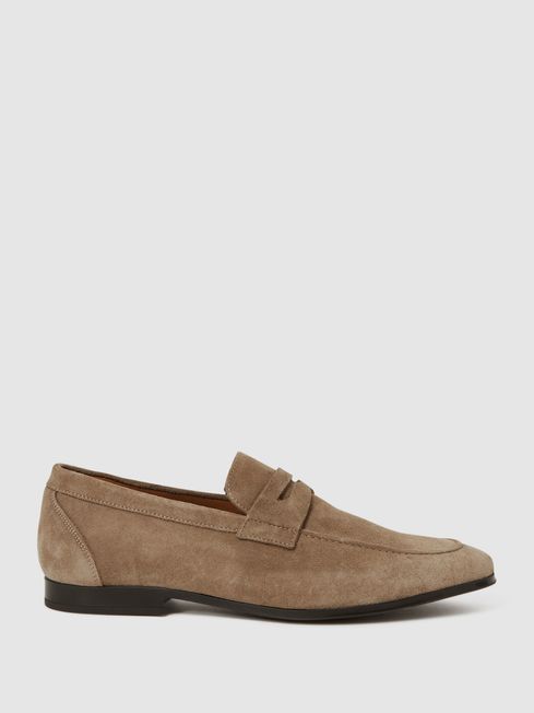 Reiss Stone Bray Suede Slip On Loafers