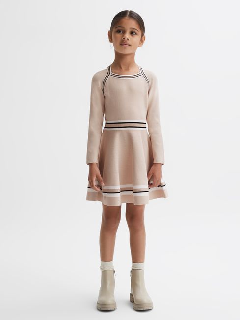 9 14 yrs Sparkle Trim Knitted Skater Dress in Pink REISS USA
