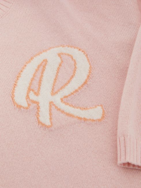 Reiss Pink Afi Senior Wool Blend Motif Jumper