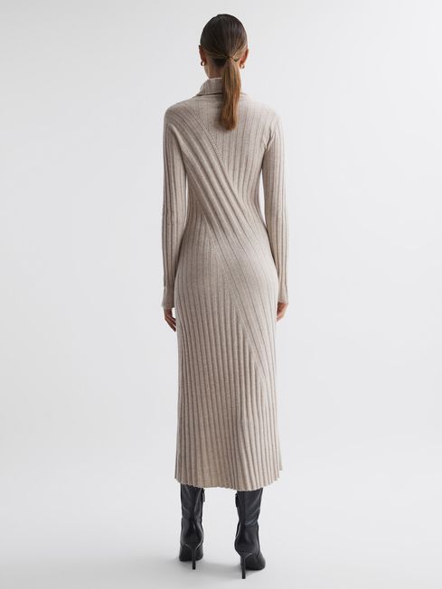 Reiss Neutral Cady Fitted Knitted Midi Dress