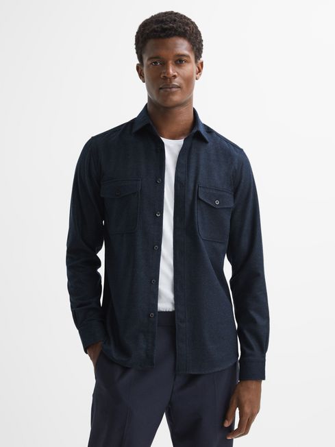Reiss Navy Chaser Button-Through Twin Pocket Overshirt