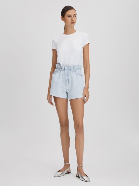 Good American Good American Elasticated Waist Distressed Denim Shorts REISS Rest of World