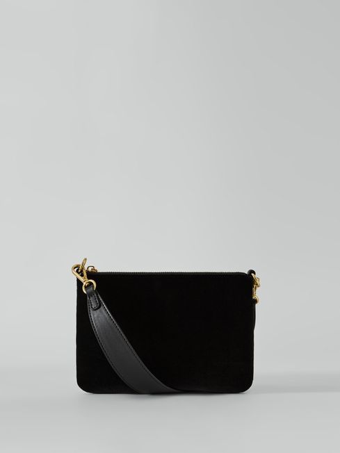 Reiss Black Bleeker Velvet Handbag
