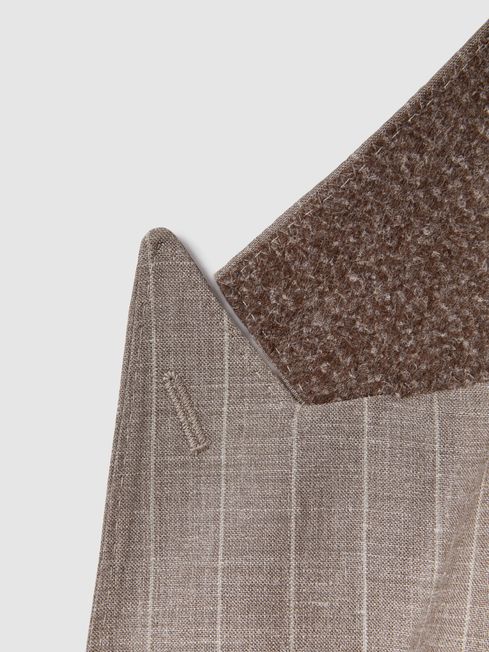 Reiss Mocha Epsom Slim Fit Wool-Silk-Linen Double Breasted Blazer