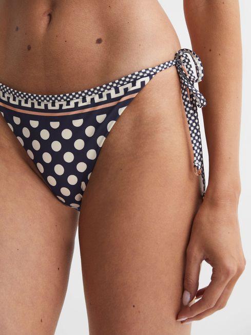 Reiss Navy/White Zana Polka Dot Self-Tie Bikini Bottoms