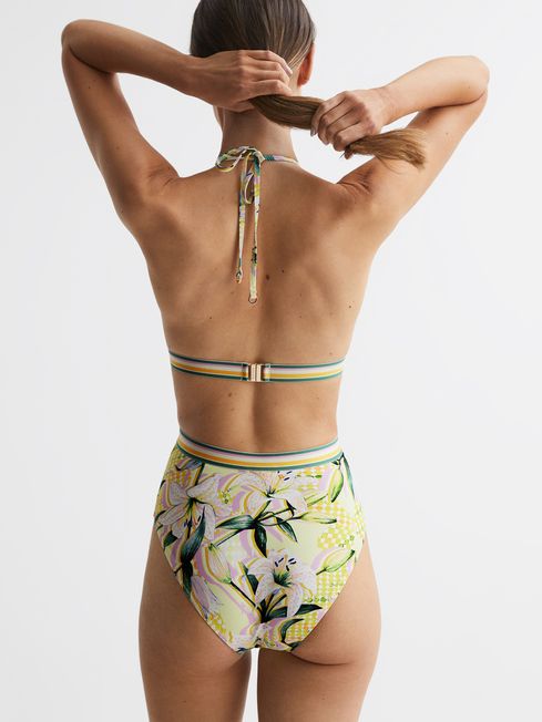 Floral Print Cut-Out Swimsuit in Yellow Print